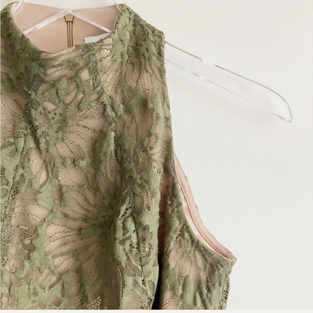 Bailey 44 Green Lace Midi Dress with Nude Lining size 10